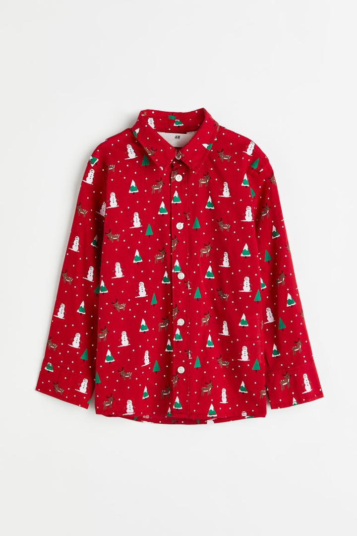 H & M - Patterned Cotton Shirt - Red