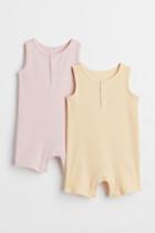 H & M - 2-pack Sleeveless Cotton Romper Suits - Pink