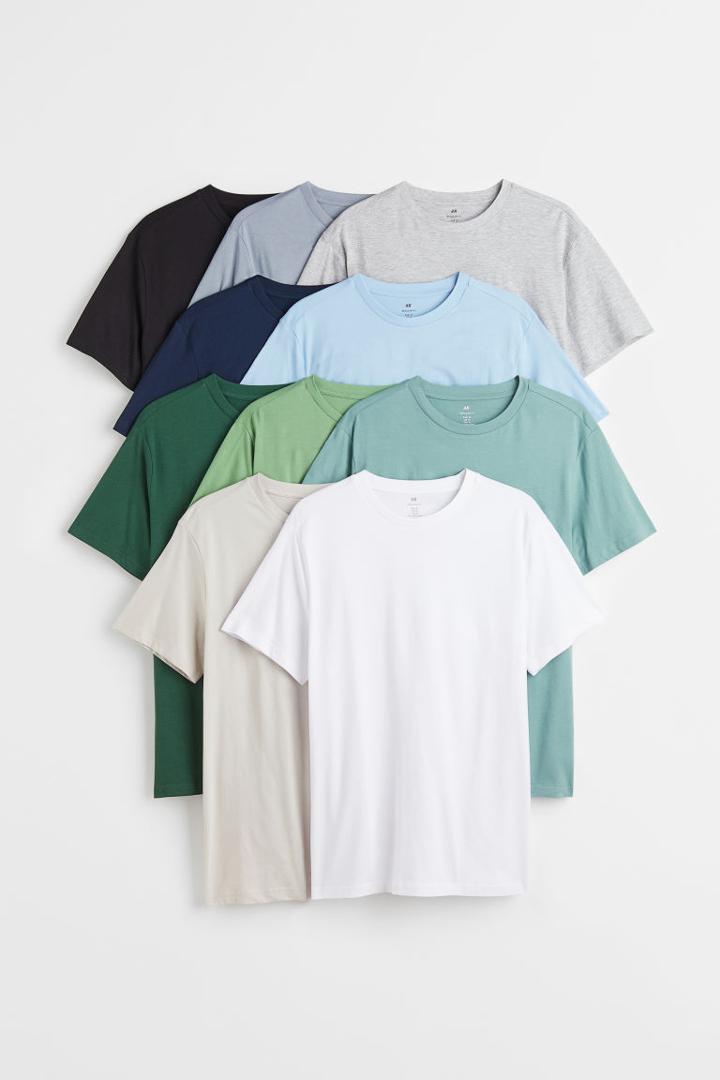 H & M - 10-pack Regular Fit Crew-neck T-shirts - Turquoise