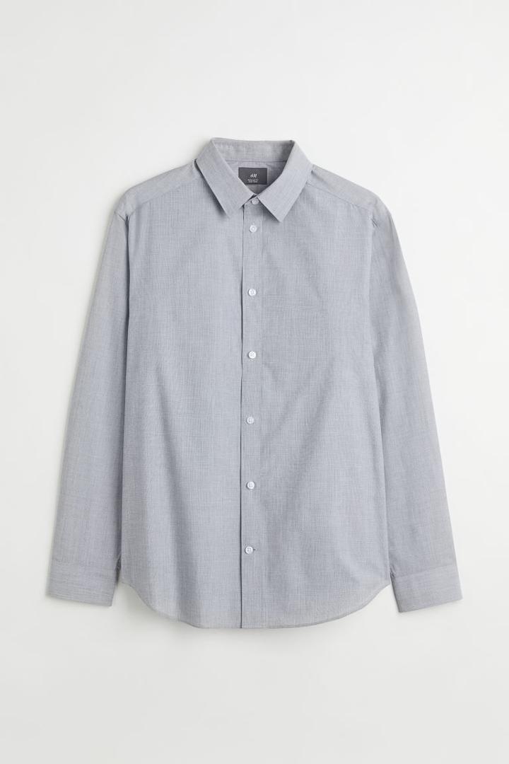 H & M - Regular Fit Easy-iron Shirt - Gray