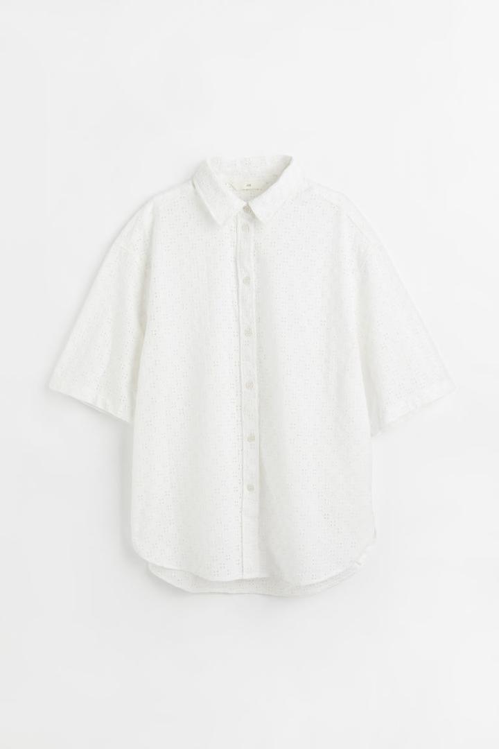 H & M - Eyelet Embroidery Shirt - White