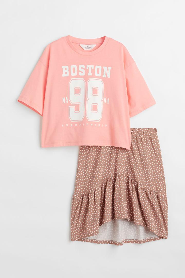 H & M - 2-piece Top And Skirt Set - Orange
