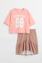 H & M - 2-piece Top And Skirt Set - Orange