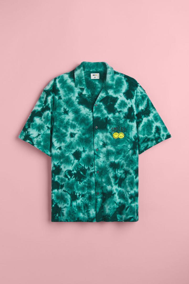 H & M - Relaxed Fit Terry Resort Shirt - Green