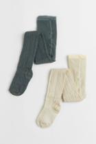 H & M - 2-pack Cable-knit Wool-blend Tights - Green