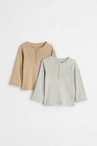 H & M - 2-pack Cotton Henley Shirts - Beige