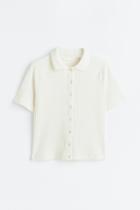 H & M - Button-front Top With Collar - White