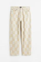 H & M - Loose Fit Patterned Twill Pants - Beige