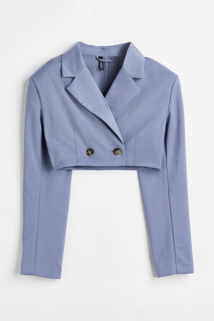 H & M - Double-breasted Crop Jacket - Blue