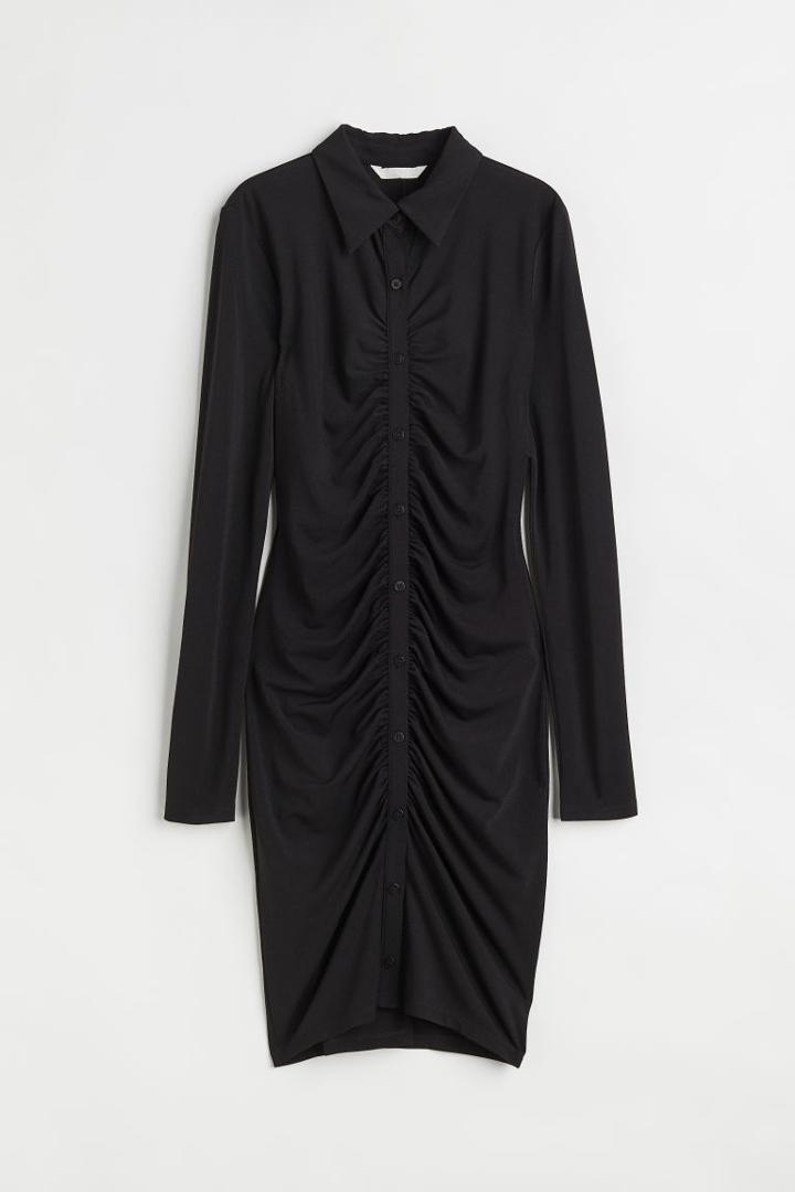 H & M - Button-front Shirt Dress - Black