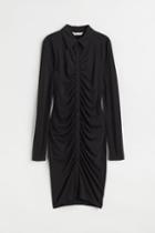H & M - Button-front Shirt Dress - Black