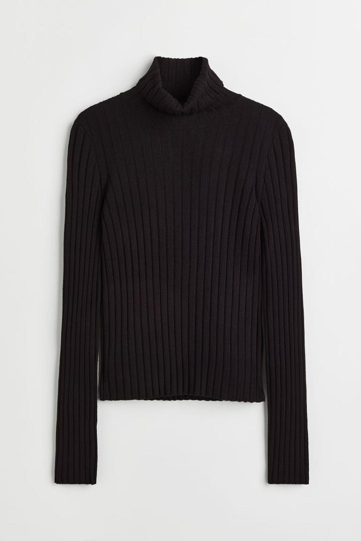 H & M - Rib-knit Turtleneck Top - Black