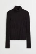 H & M - Rib-knit Turtleneck Top - Black