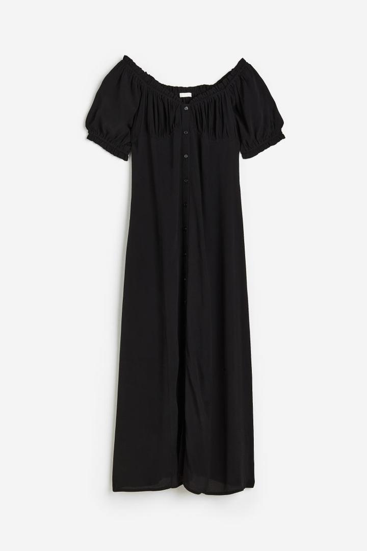 H & M - Crped Off-the-shoulder Dress - Black
