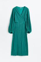 H & M - Pleated Wrap-front Dress - Green