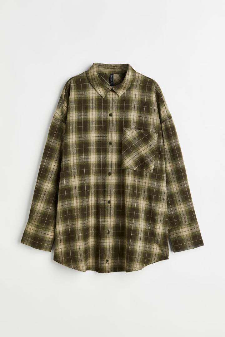 H & M - Oversized Flannel Shirt - Green