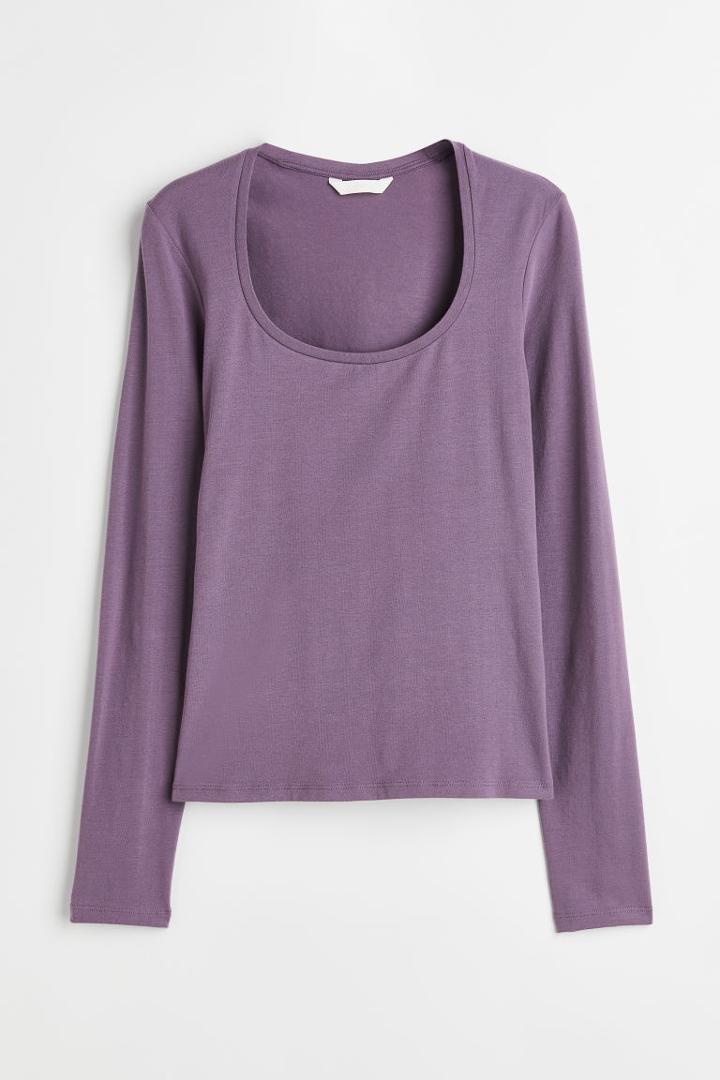 H & M - Long-sleeved Jersey Top - Purple