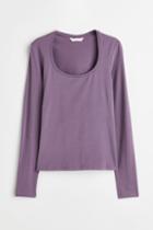 H & M - Long-sleeved Jersey Top - Purple