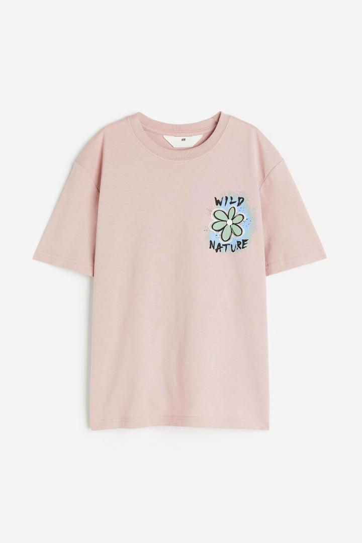 H & M - Printed Jersey T-shirt - Pink