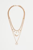 H & M - Double-strand Rhinestone-pendant Necklace - Gold