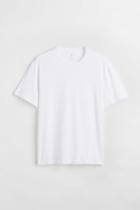 H & M - Regular Fit Ribbed Cotton T-shirt - White