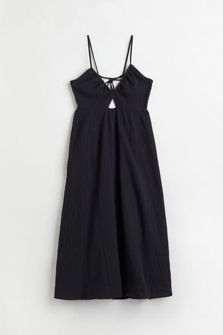 H & M - V-neck Drawstring-detail Dress - Black