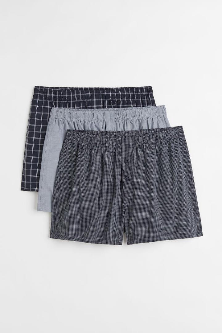 H & M - 3-pack Woven Cotton Boxer Shorts - Blue