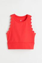 H & M - Scallop-edged Sports Crop Top - Red