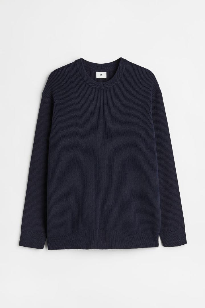 H & M - Relaxed Fit Rib-knit Sweater - Blue