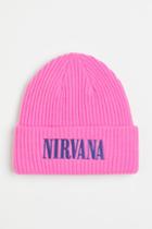 H & M - Embroidered Rib-knit Hat - Pink