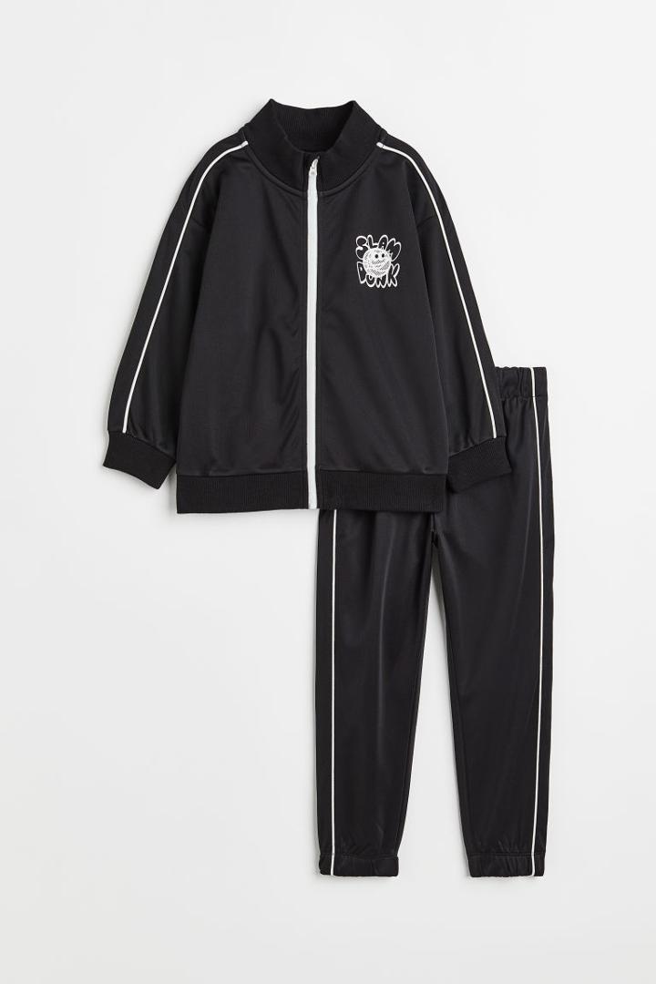 H & M - 2-piece Printed Sweatshirt Set - Black