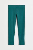 H & M - Ribbed Cotton Leggings - Turquoise