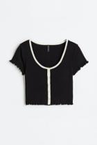 H & M - Button-front Crop Top - Black