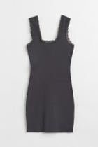 H & M - Lace-trimmed Ribbed Dress - Gray