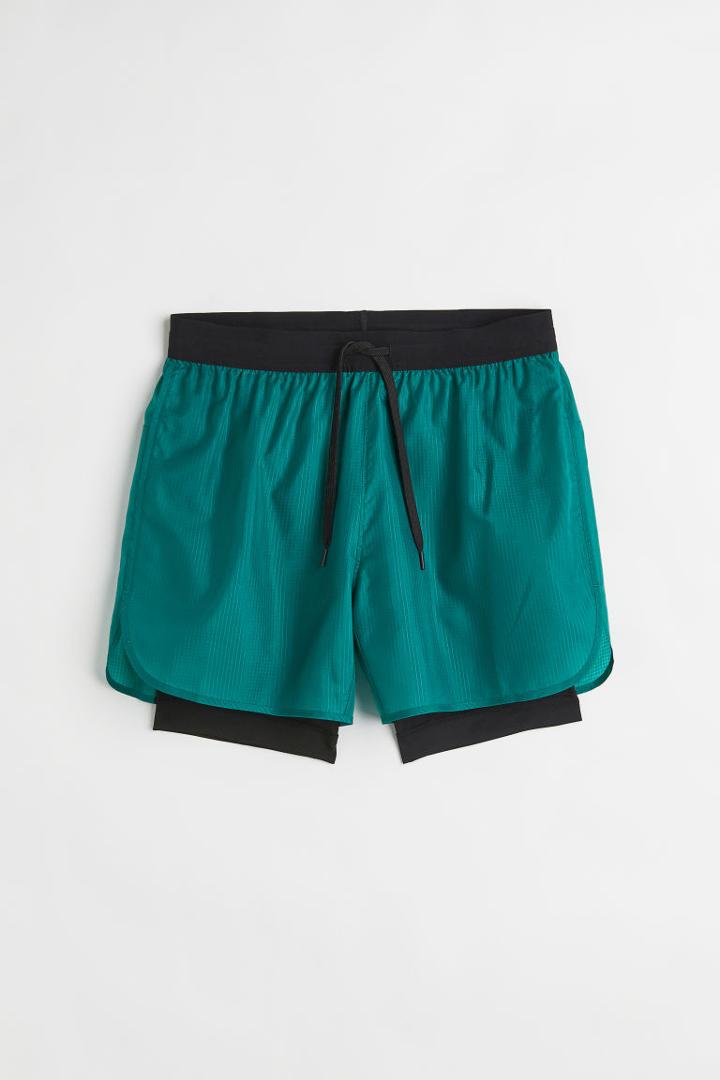 H & M - Regular Fit Double-layered Running Shorts - Turquoise