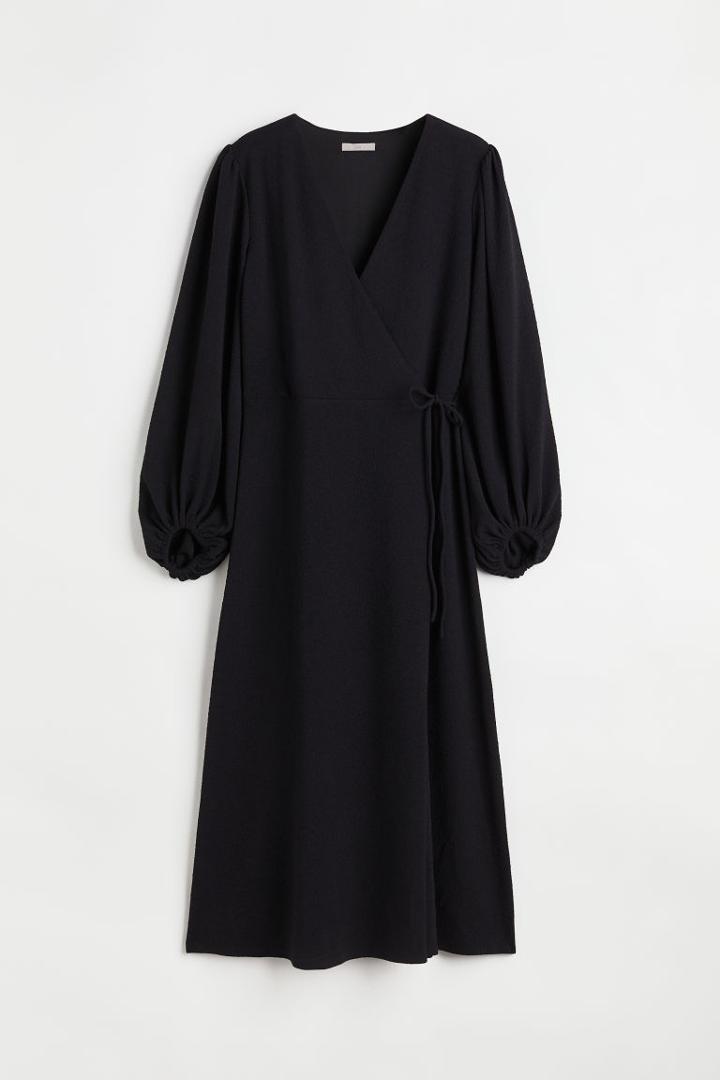 H & M - Balloon-sleeved Wrap Dress - Black