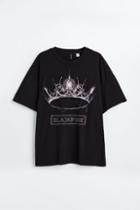 H & M - H & M+ Oversized Rhinestone-motif T-shirt - Black