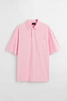 H & M - Relaxed Fit Velour Polo Shirt - Pink