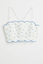 H & M - Printed Linen-blend Crop Top - White