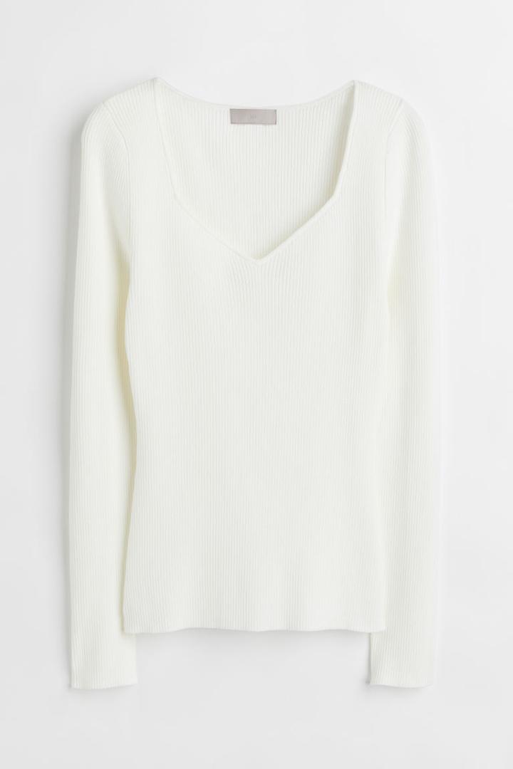 H & M - Ribbed Sweater - White