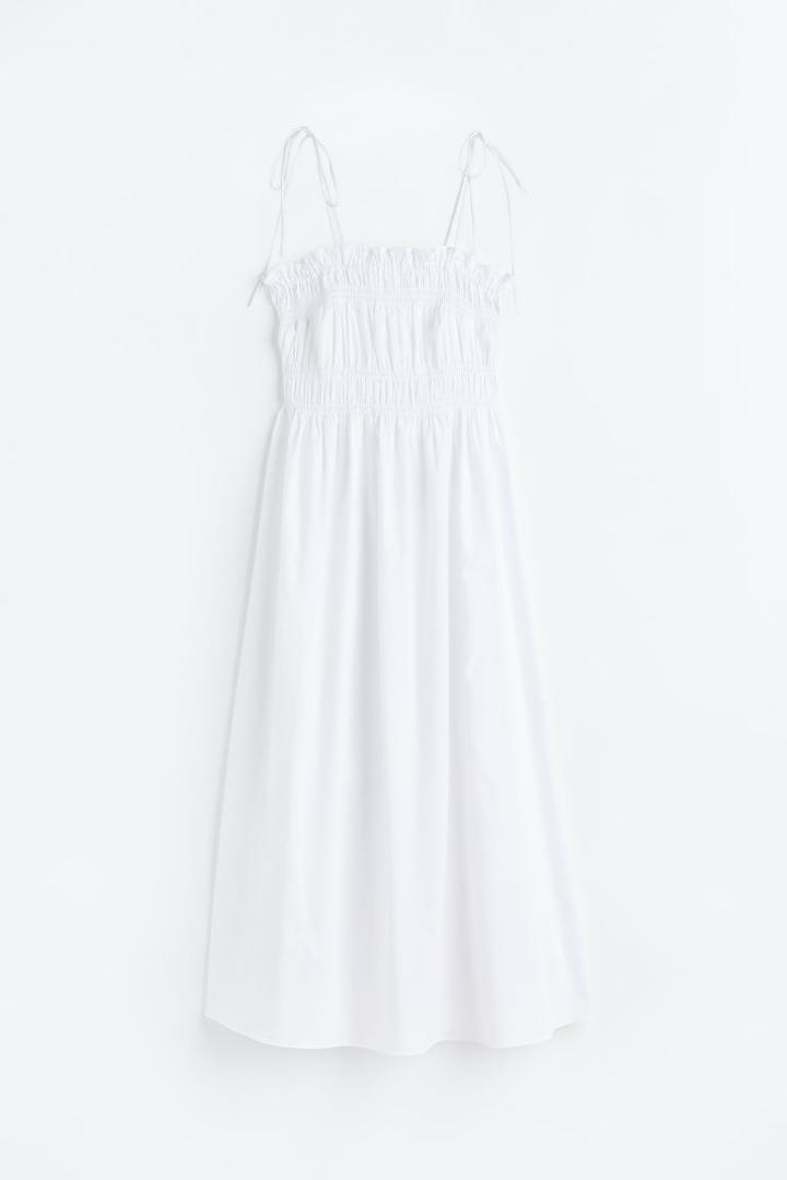 H & M - Smocked Seersucker Dress - White