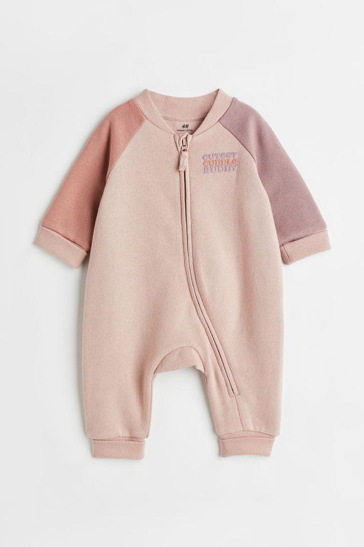 H & M - Foldover-trim Romper Suit - Pink