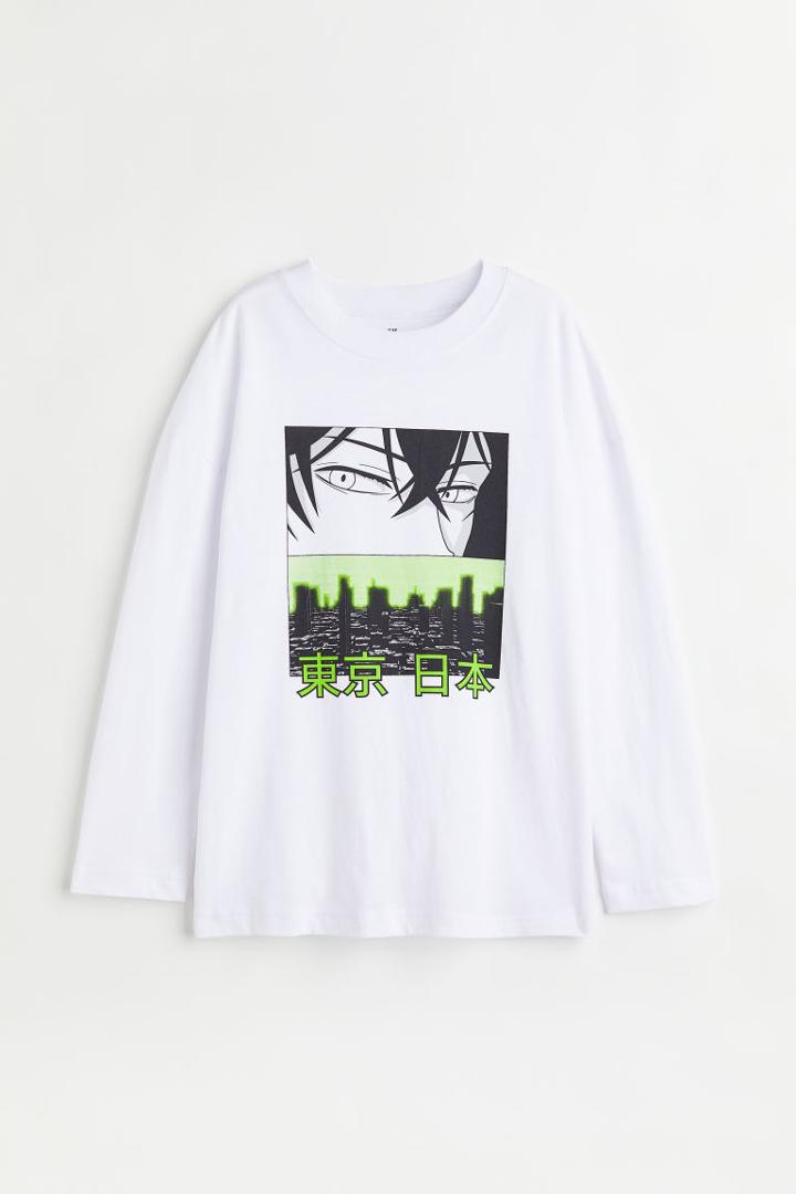 H & M - Printed Jersey Shirt - White