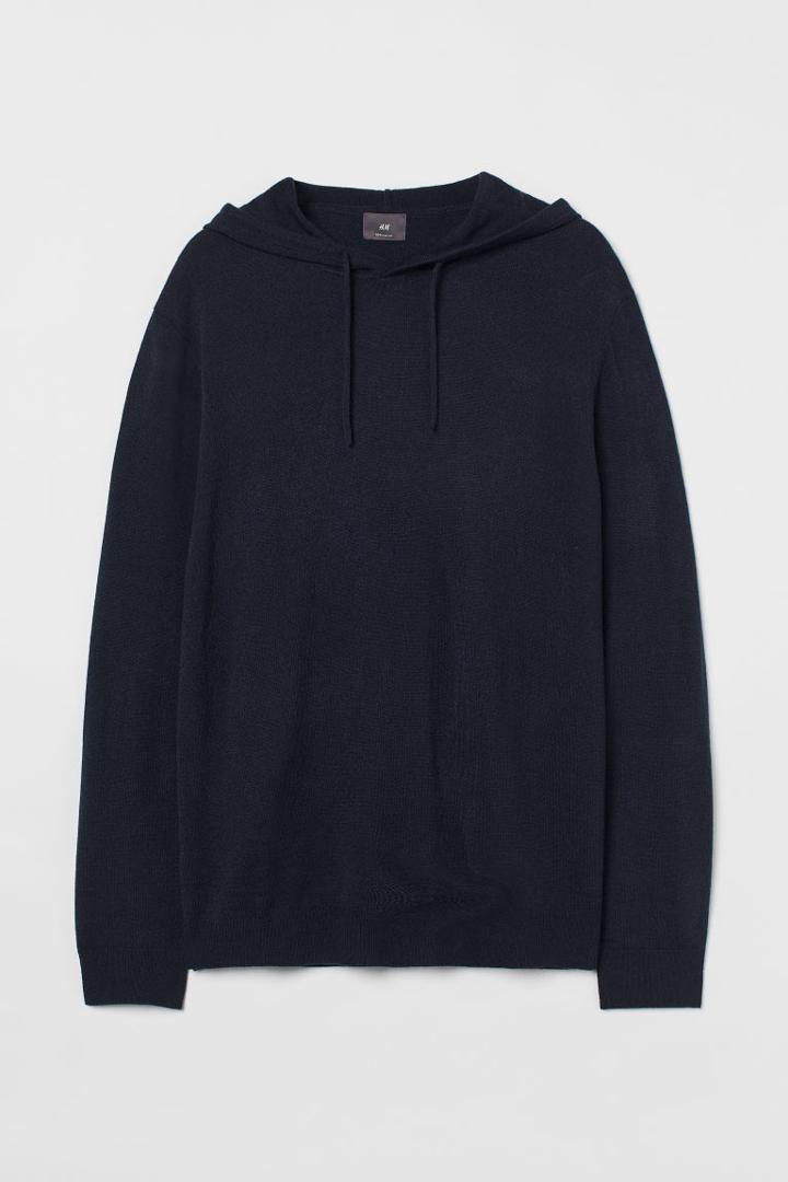 H & M - Regular Fit Knit Hoodie - Blue