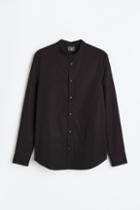 H & M - Muscle Fit Band-collar Shirt - Black