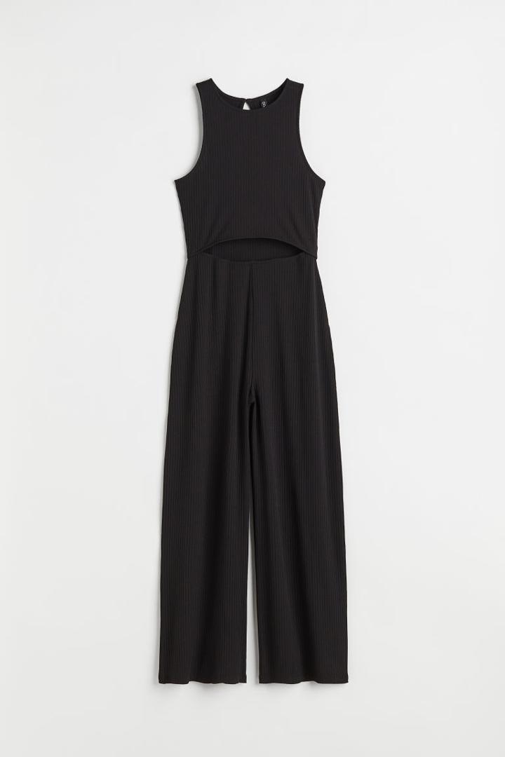 H & M - Cut-out Ribbed Jumpsuit - Black