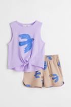H & M - 2-piece Cotton Jersey Set - Purple