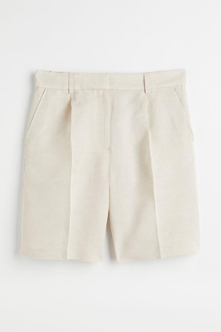 H & M - H & M+ Linen-blend Bermuda Shorts - Beige