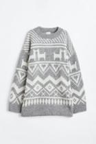 H & M - Long Jacquard-knit Sweater - Gray