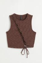 H & M - Lacing-detail Cut-out Top - Brown